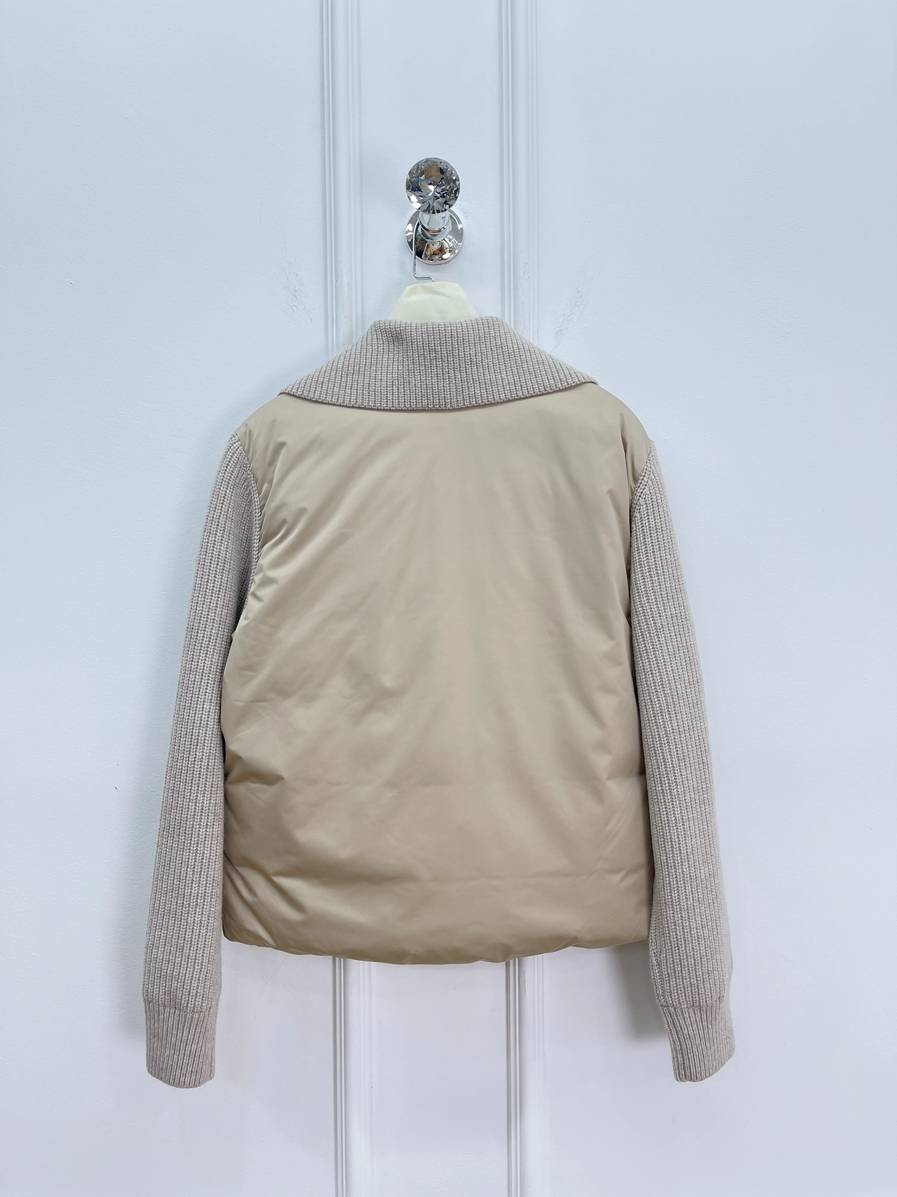 여성용 2025 가을 겨울 신상품 고품질 대형 라펠 지퍼 구스 다운 재킷 양모 혼합 소매 따뜻한 재킷