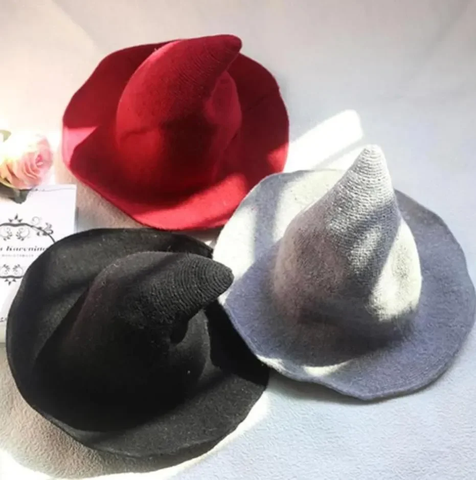 

2025Halloween Witch Hats Women Kids Wide Brim Foldable Halloween Wool Party Hats For Cosplay Costume Accessories 0801