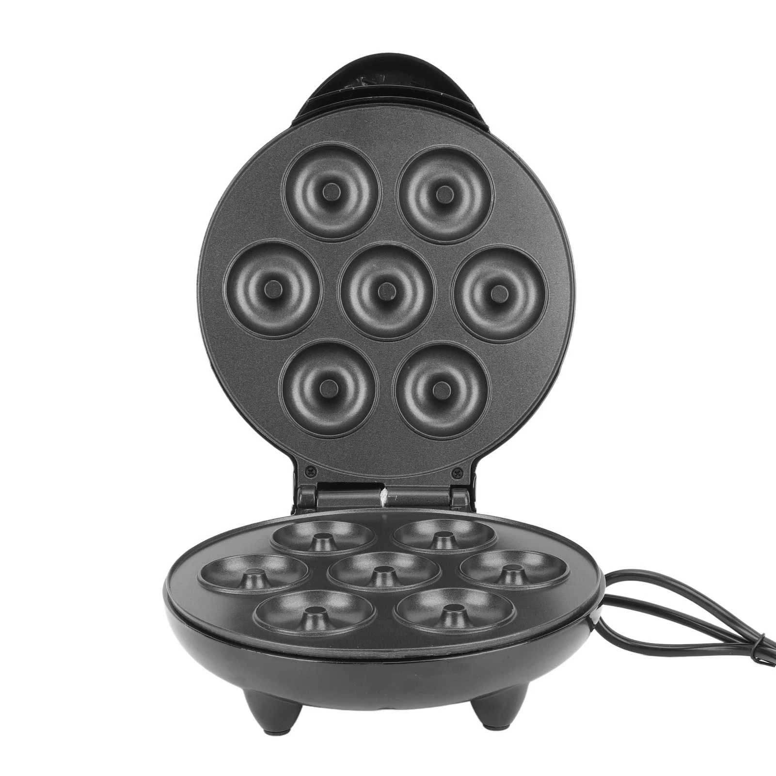ミニ電気ドーナツメーカーマシン – 両面ノンスティック加熱、簡単にリリース、ドーナツ 7 個作成、ポータブル & 高速調理