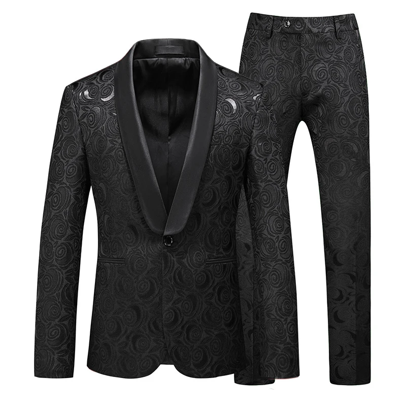 Ensemble 2 pièces de luxe pour hommes, costume jacquard floral élégant pour marié de mariage, blazers et veste fjCostumes zones me 6XL-M