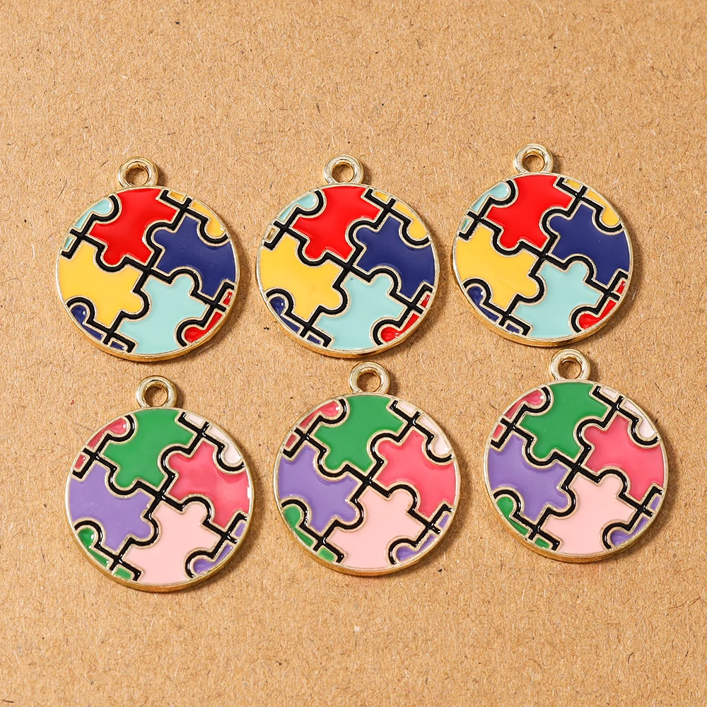 

10pcs Enamel Jigsaw Puzzle Charms Pendants for Jewelry Making Earrings Necklace Bracelet DIY Handmade Accessories Supplies