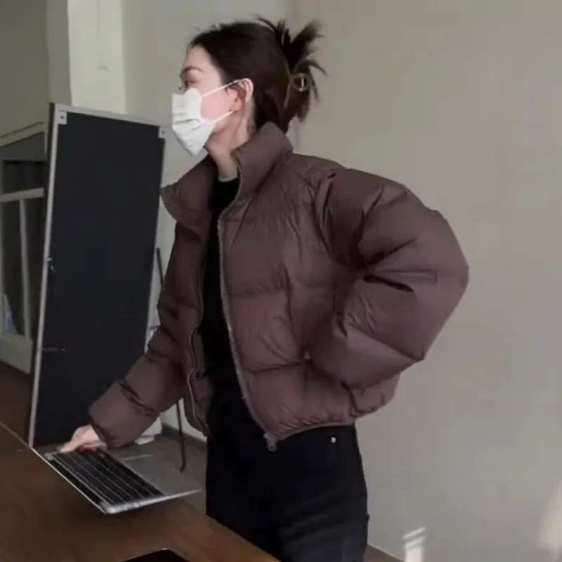 

New 2025 Women's Thiened Cotton Jaet ort Winter Coat Loose Sle Trendy Bean Sle Long Sve Zipper Closure Color