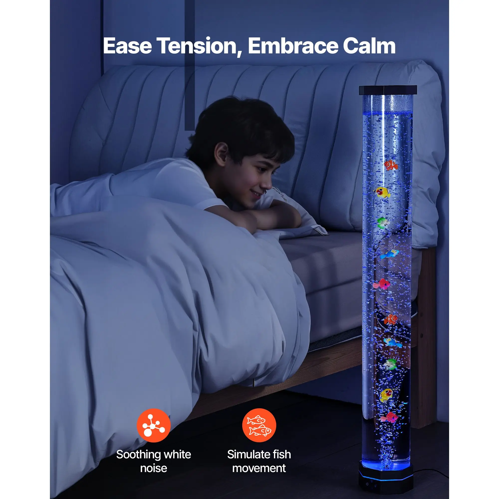 Sensory Bubble Tube Lamp, 3.3 ft Fish, Aquarium with 10 Floating & 16 Color Effects, Remote Control, Stress Relief Calming Light