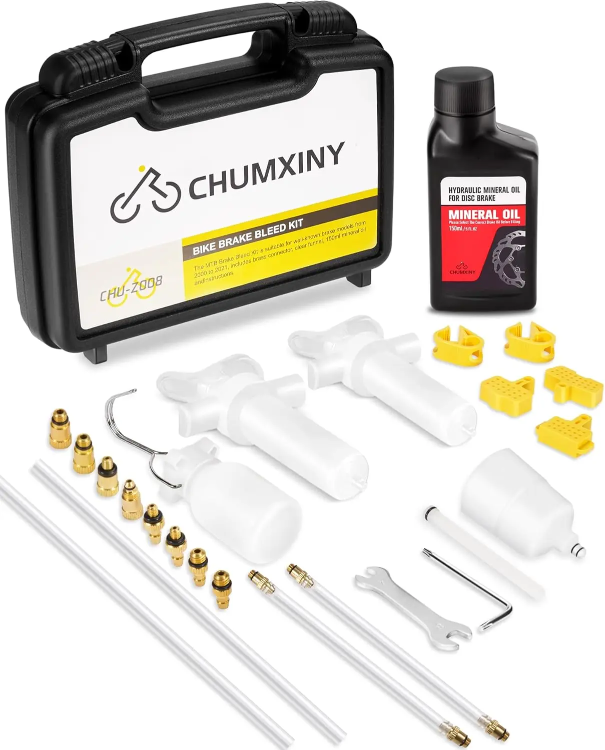 

Hydraulic Disc Brake Bleed Kit with Mineral Oil, Funnel, Syringe, Brass Connectors