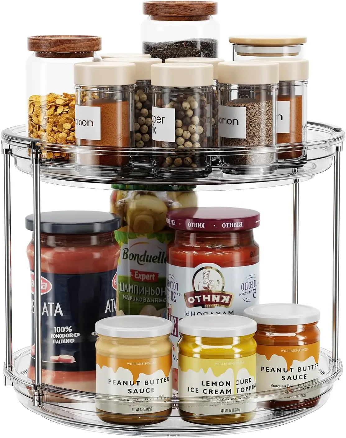 

Двухуровневая вращающаяся подставка для специй для кухонного шкафа, кладовой, ванной комнаты - серая