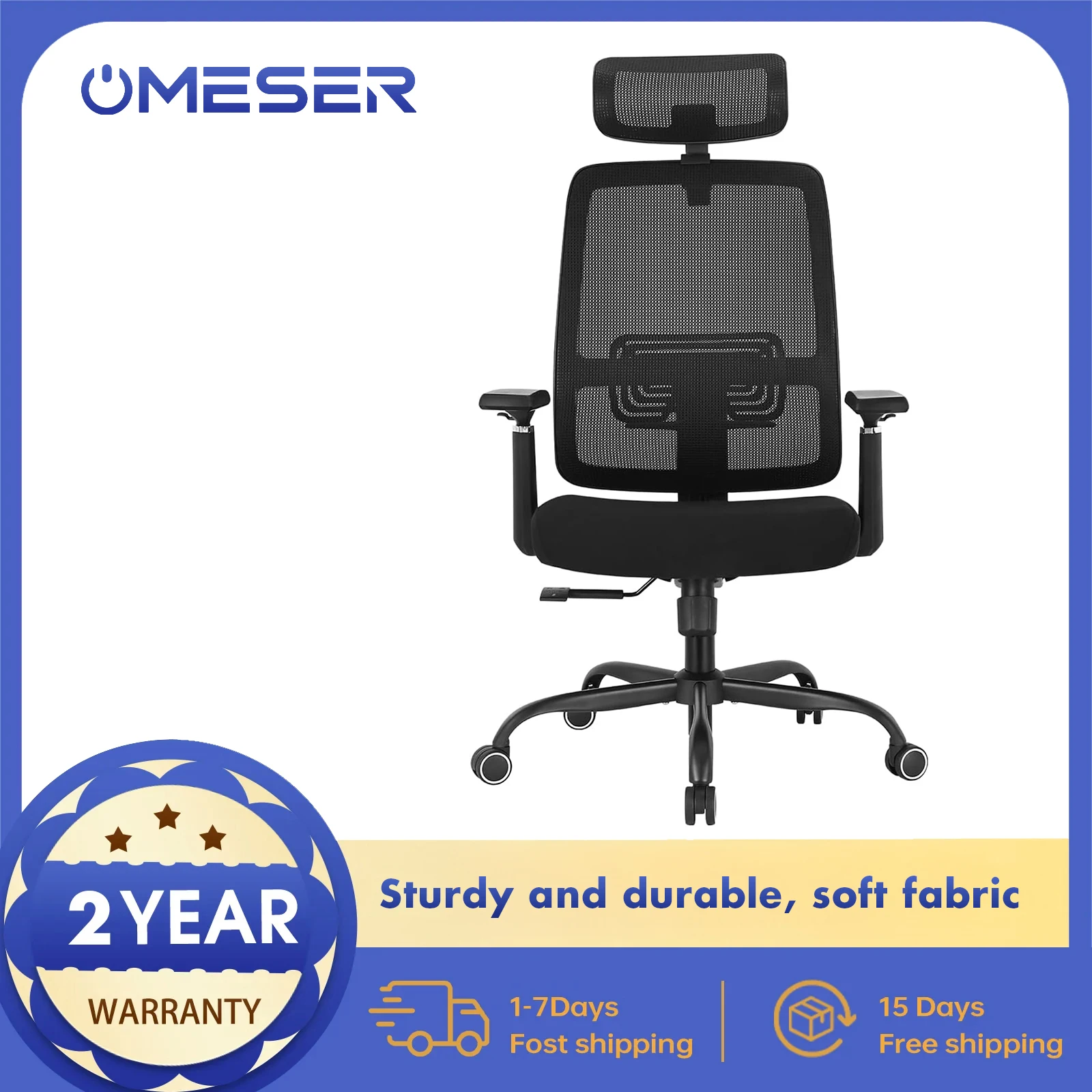 OMESER Ergonomic Office Chair, High Back Adjustable Swivel PU Leather Desk Chair with Headrest & Lumbar Support for Home Office
