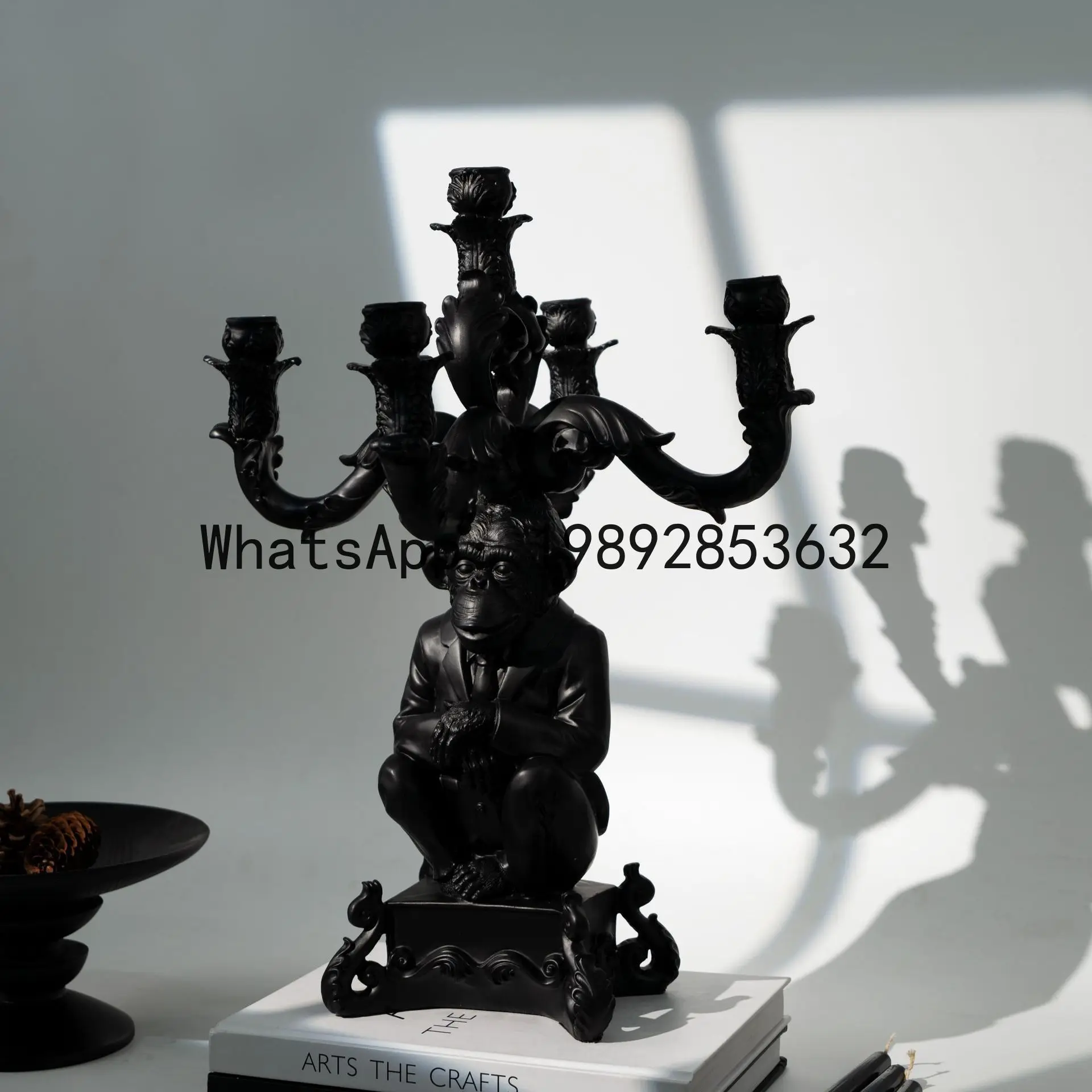 Vintage five-headed candlestick ornament, mid-century modern art abstract animal gorilla candle holder decoration