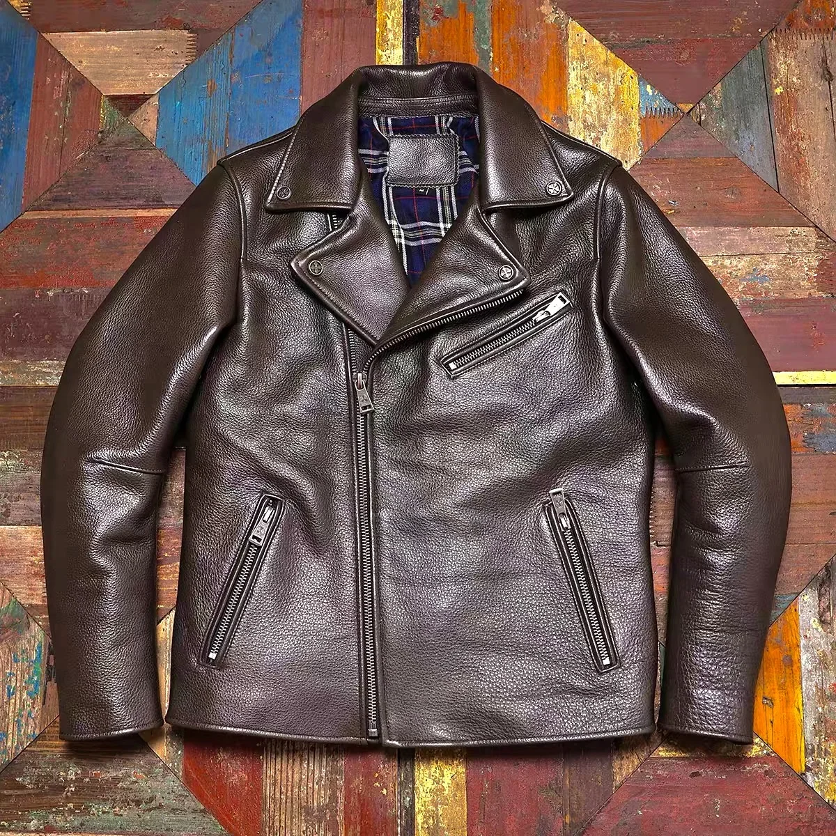 

Tailor Brando 1.8mm Cowhide Motorcycle Jacket, Genuine Leather Jacket Men's Short Slim Biker Jacket