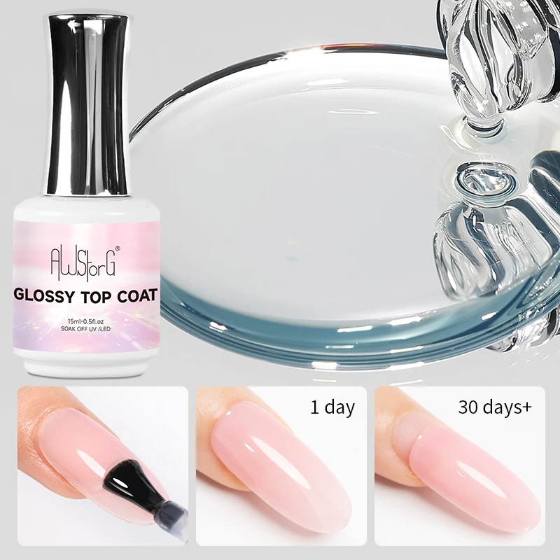 BOZLIN 15ml No Wipe Top Gel Nail Gel Polish  Glossy Top Coat Enhancer Varnish Semi Permanent Soak Off UV LED Nail Art