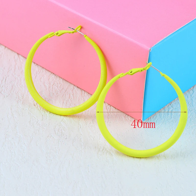 Summer Colorful Neon Hoop Earrings Pink Blue Green Yellow New Design Large Circle Earrings for Women Girl Rock Punk Jewelry