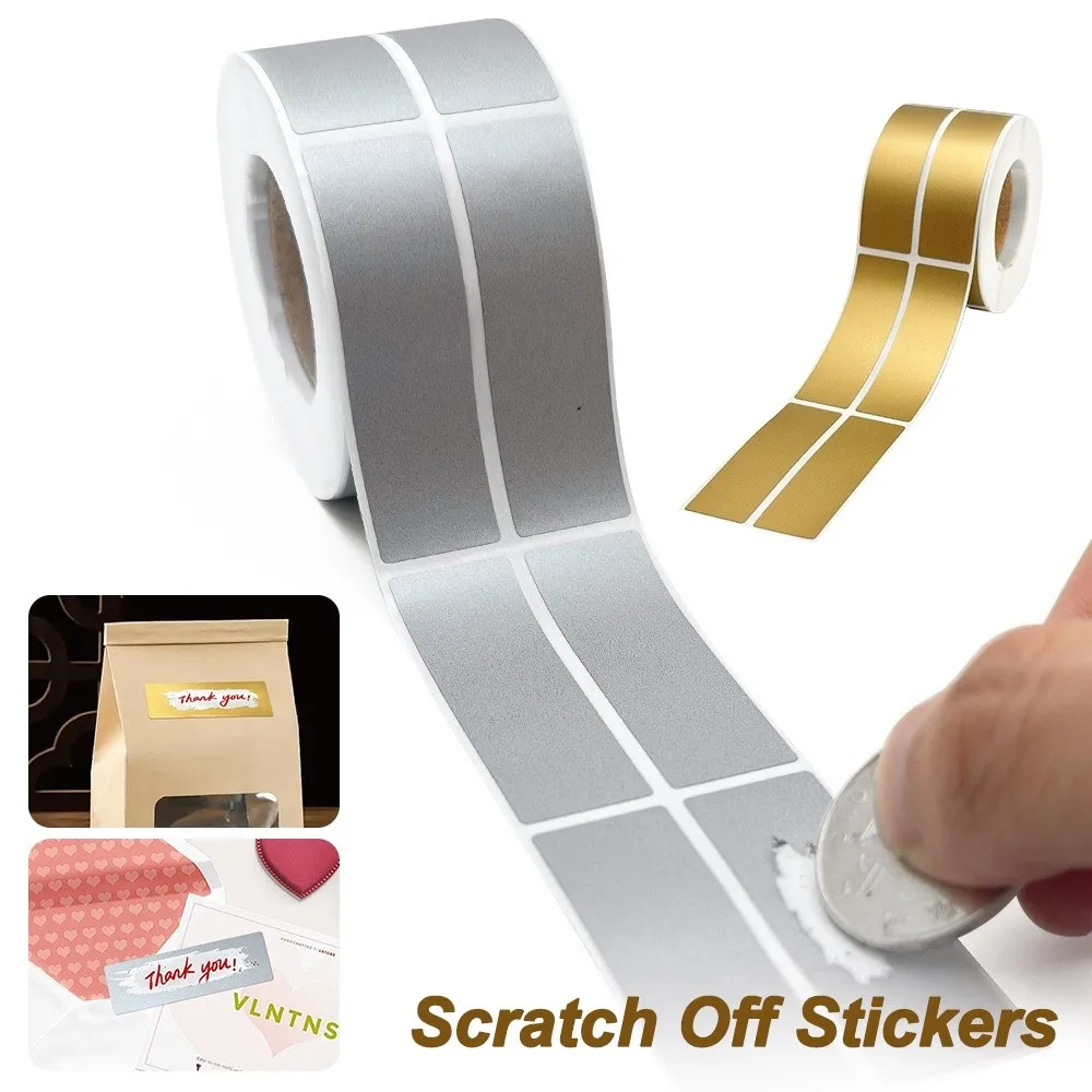 500/1000pcs/Roll Silver Gold Scratch Off Stickers Square Shape Waterproof Reward Game Labels Self Adhesive Easy To Scratch Off