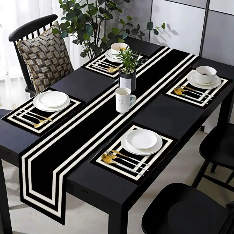 INS Light Luxury Minimalist Line Table Runner Placemats Set Waterproof Anti Slip Washable Kitchen Dining Table Mat