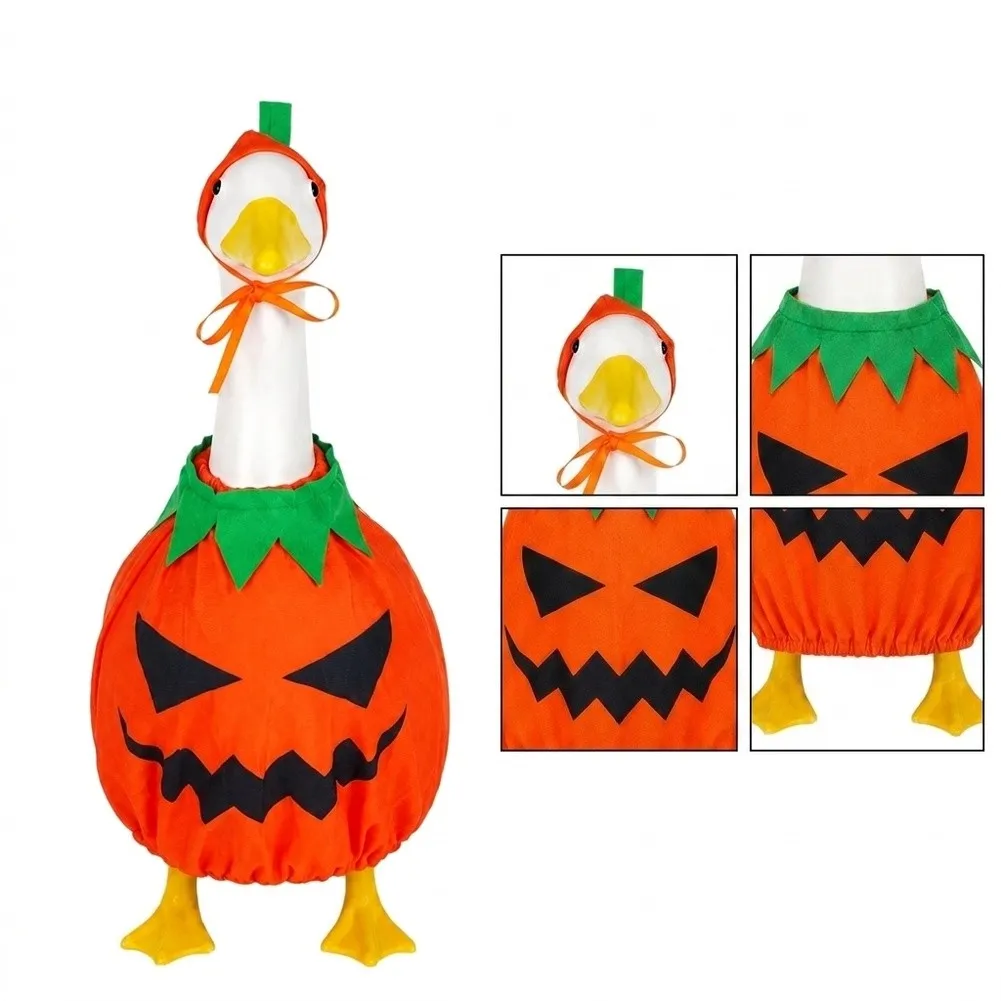 Halloween Pumpkin Outfit Cloth Costume With Hat For 23 Inch Porch Goose Statue Jack-O-Lantern Yard Garden Party Decoration