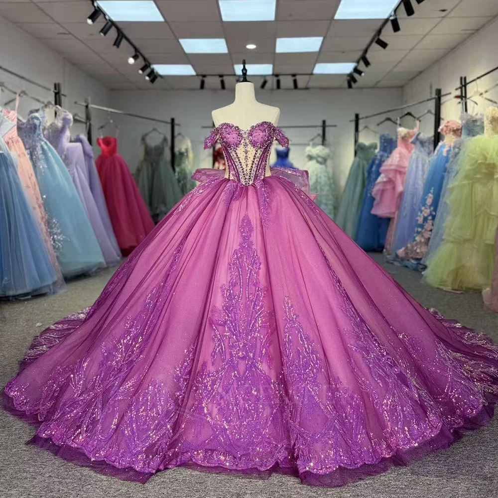 Fairytale Quinceanera Dresses for Girl Large Short Sleeves Rhinestones Vestidos Para Quinceanera Customized vestido quinceañeras