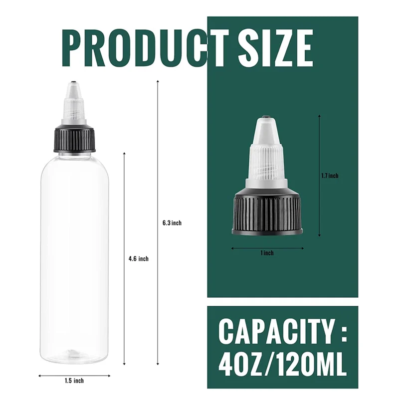 新鮮な100個入り 4オンス プラスチックスクイーズボトル バルクボストンディスペンシング 空のヘアオイルボトル ツイストトップキャップ付き エッセンシャルオイル用