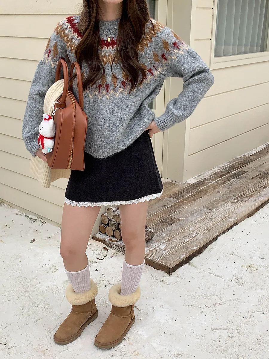 Vintage Fair Island Jacquard Crew Neck Sweater Z