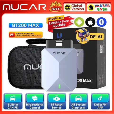 MUCAR BT200 MAX OBD2 스캐너 전체 시스템 CANFD 진단 도구 15가지 리셋 기능 평생 무료 업데이트 양방향 제어 자동차 도구