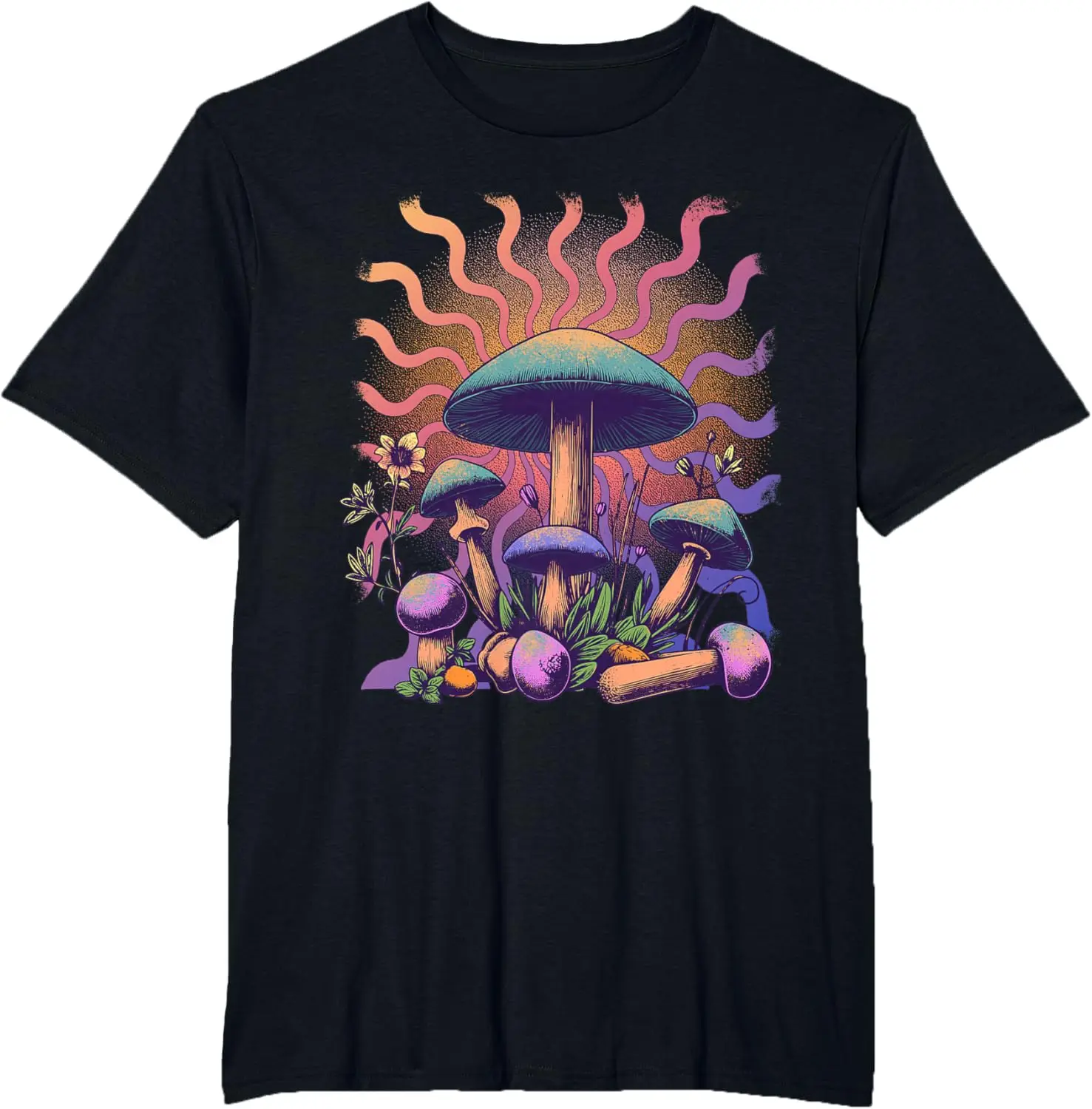 Camiseta con gráfico de bosque de setas psicodélicas para hombre, camiseta informal de viaje de algodón suave