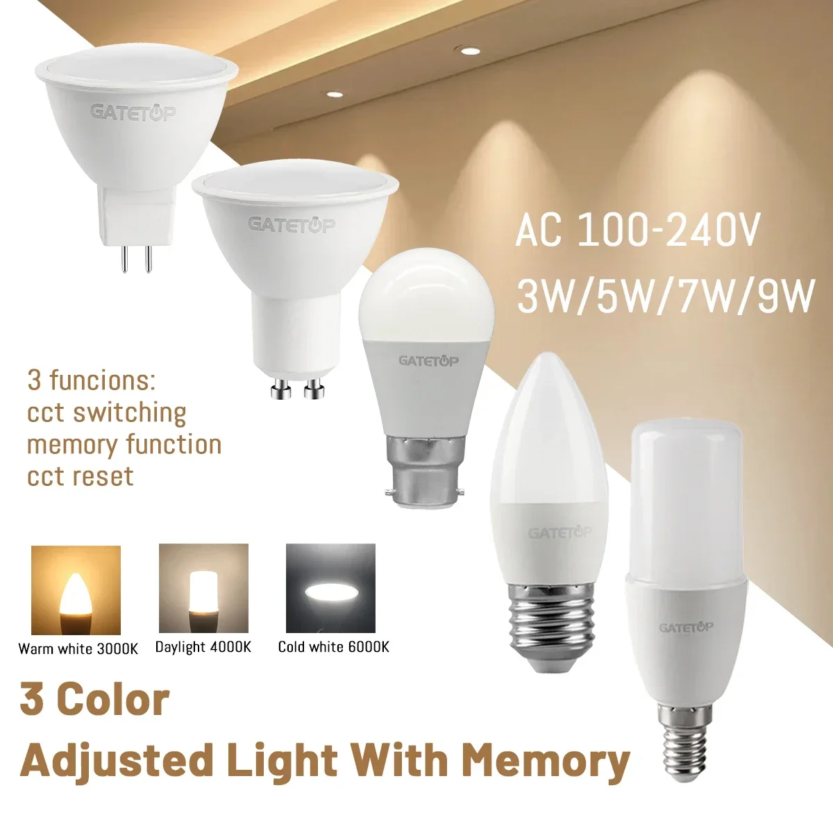 2 pz 3 lampadina temperatura colore CCT E27 B22 GU10 GU5.3 Base AC110V 220V funzione di memoria colore temperatura Reset luce per camera da letto