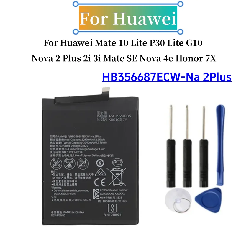 Battery HB356687ECW  For Huawei Nova 2 Plus 2i 2S 3i 4e P30 Lite Mate SE G10 Mate 10 Lite Honor 7X 9i Maimang 6 Batteries +Tools