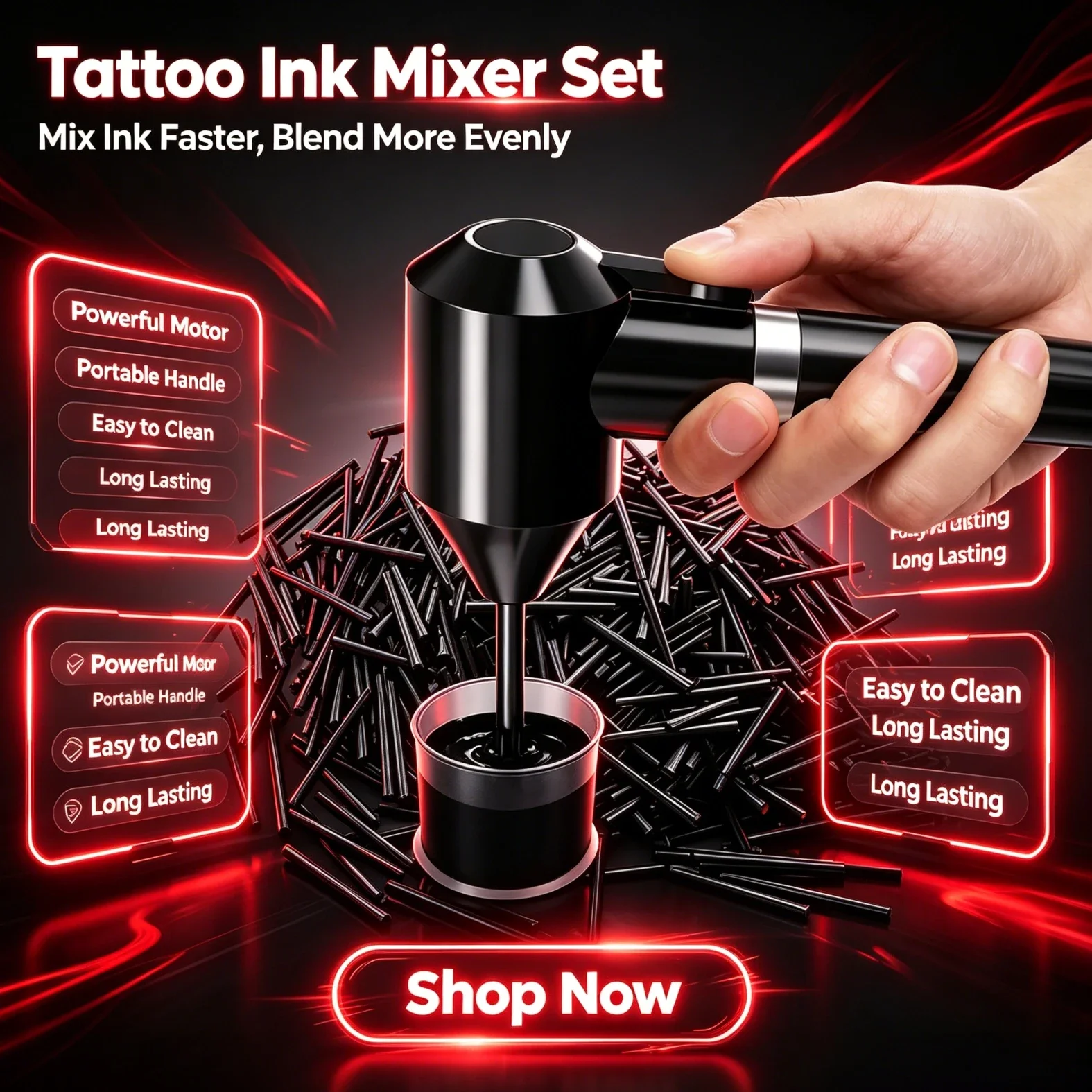 Tattoo Pigment Makeup Electric Ink Mixer with 5pcs Mixing Sticks Set Eyebrow Color Supply Tool Convenient Agitator Machine