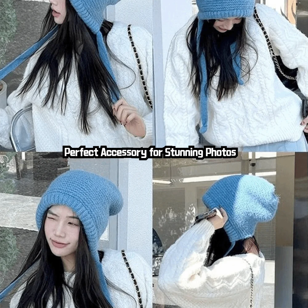 Fashion Solid Color Knitted Woolen Hat Windproof Thickened Cover Head Cap Cold-proof Keep Warm Beanie Cap Winter