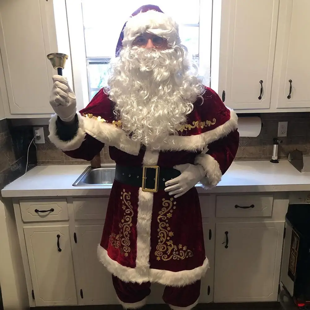 

New Red Deluxe Velvet Fancy Dress Up Party Man Stage Costume Xmas Santa Claus Suit Adult Oversize Christmas Cosplay Costume