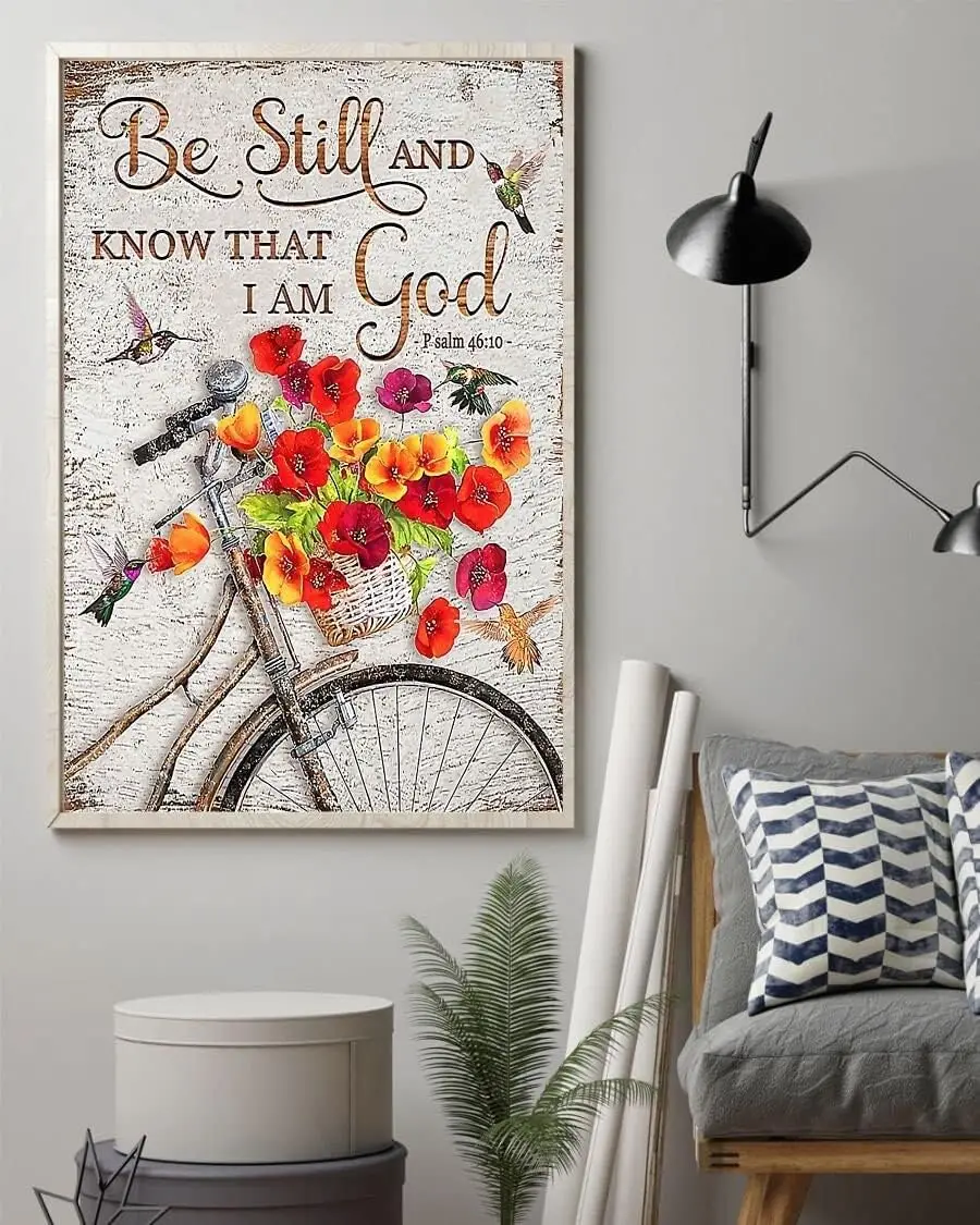Vintage Metal Tin Sign & Poster | Be Still and Know That I am God Jesus, Poster | God | Wall Art Home Decor Christian Gifts sign