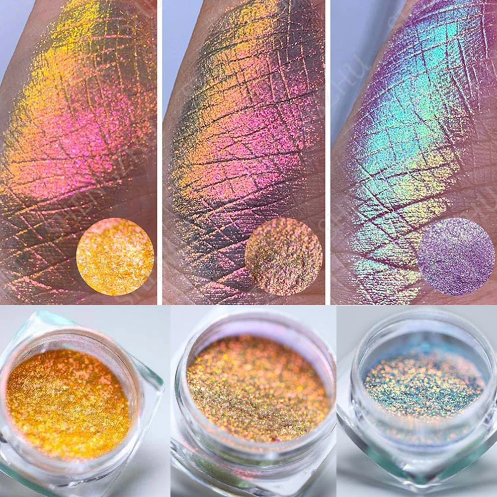 1Jar Chameleon Powder Nail Glitter Iridescent Rainbow Neon Chrome Pigment Color-Shifting Chameleon Nail Powder Eyeshadow Glitter