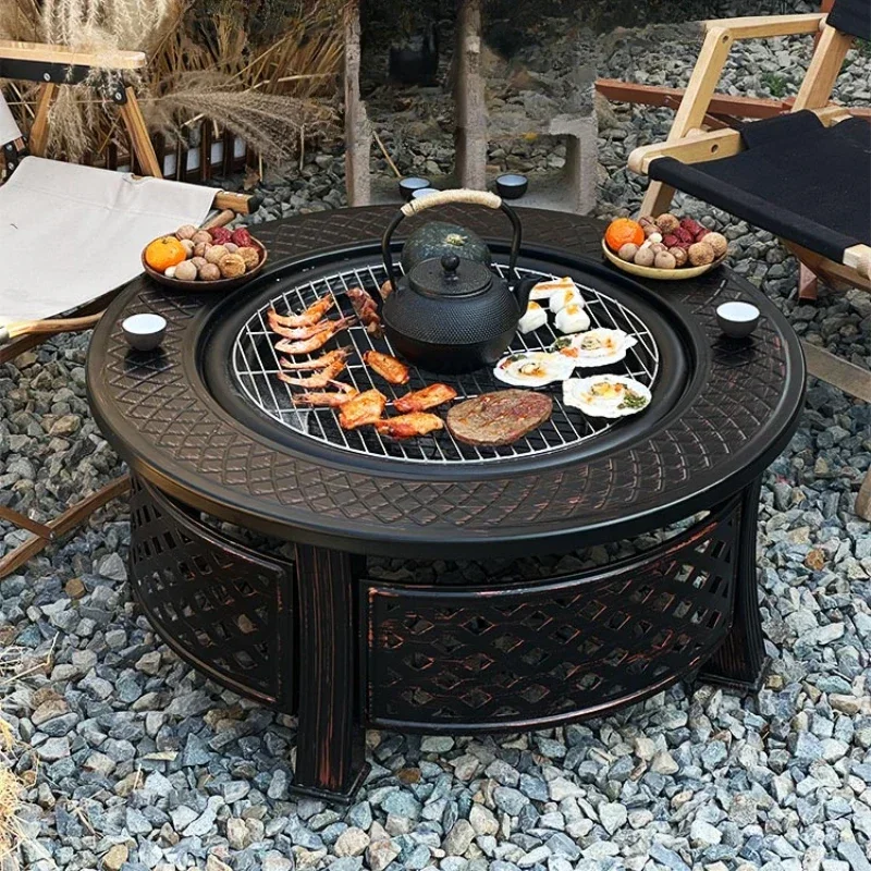 

Cooking tea around charcoal fire household large barbecue table bonfire villa courtyard terrace stove