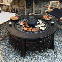 Cooking tea around charcoal fire household large barbecue table bonfire villa courtyard terrace stove