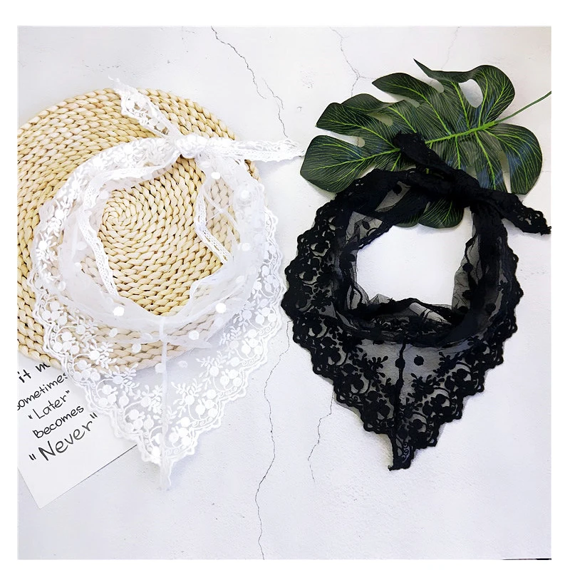 Lace Embroidery Solid Color Triangular Scarf Female Spring Summer Soft Women Fashion Neckerchief Sun Hat Decoration Hair Bands