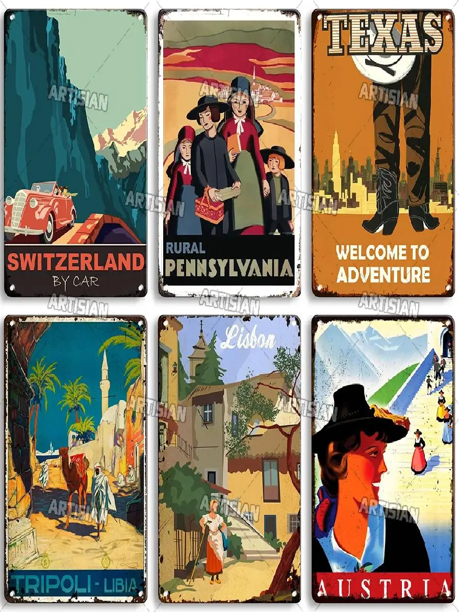 علامة قصدير معدنية للسفر ، ملصق حائط مزخرف للمنزل ، استوديو كهف رجل ، لوحة فنان ، ديكور حائط #2