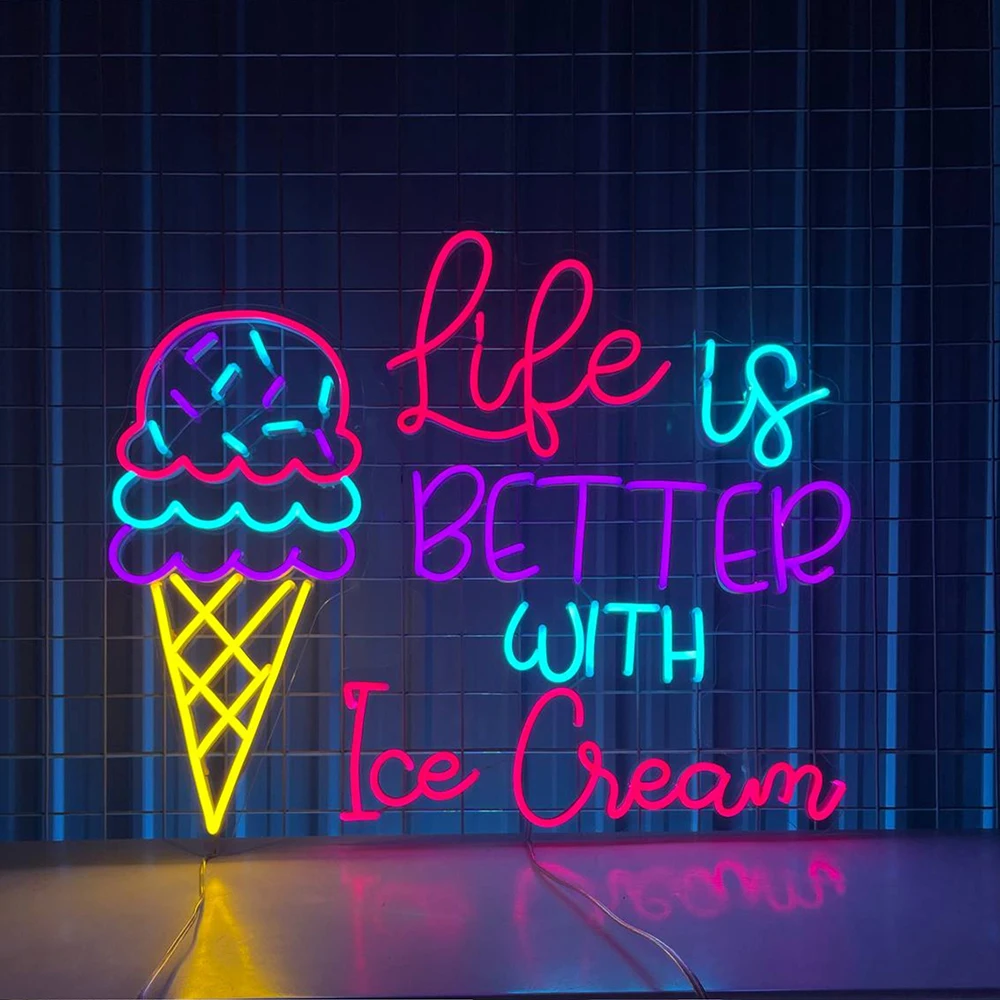 Life Is Better with Ice Cream Neon Sign for Ice Cream Shop Decor Sweet Bakery Store Led Neon Light Custom Business Logo Signs