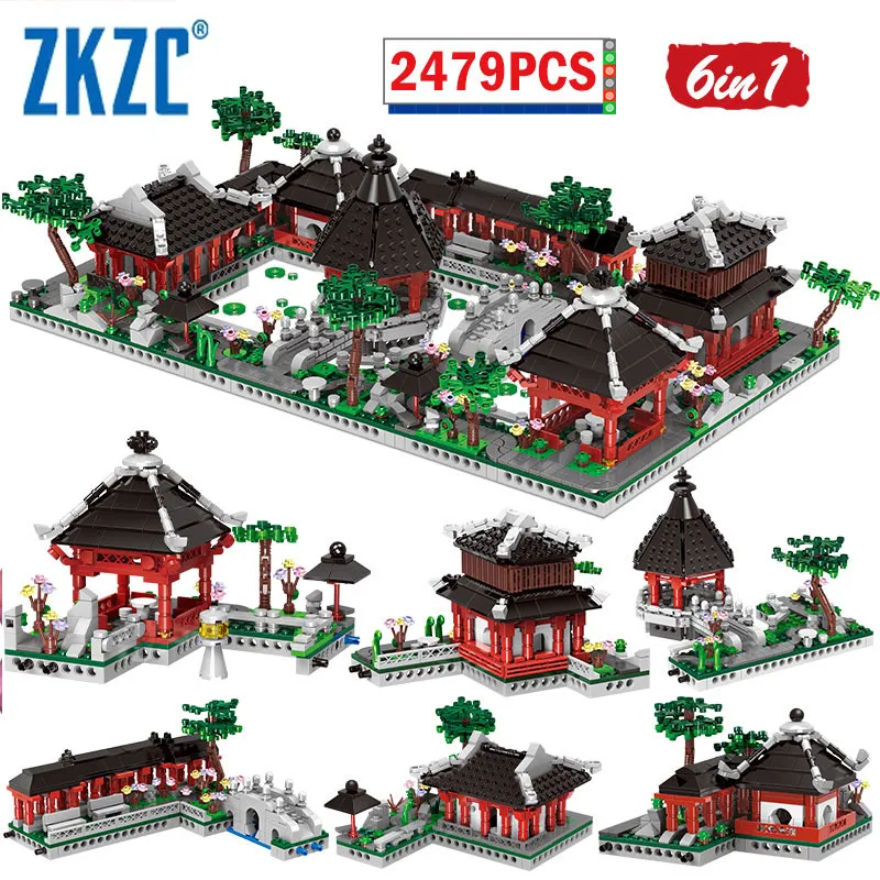 

ZKZC 6 in 1 Zhonghua Retro City Street Street View Architecture Suzhou Garden Park Building Blocks Series Brick Toys Gift