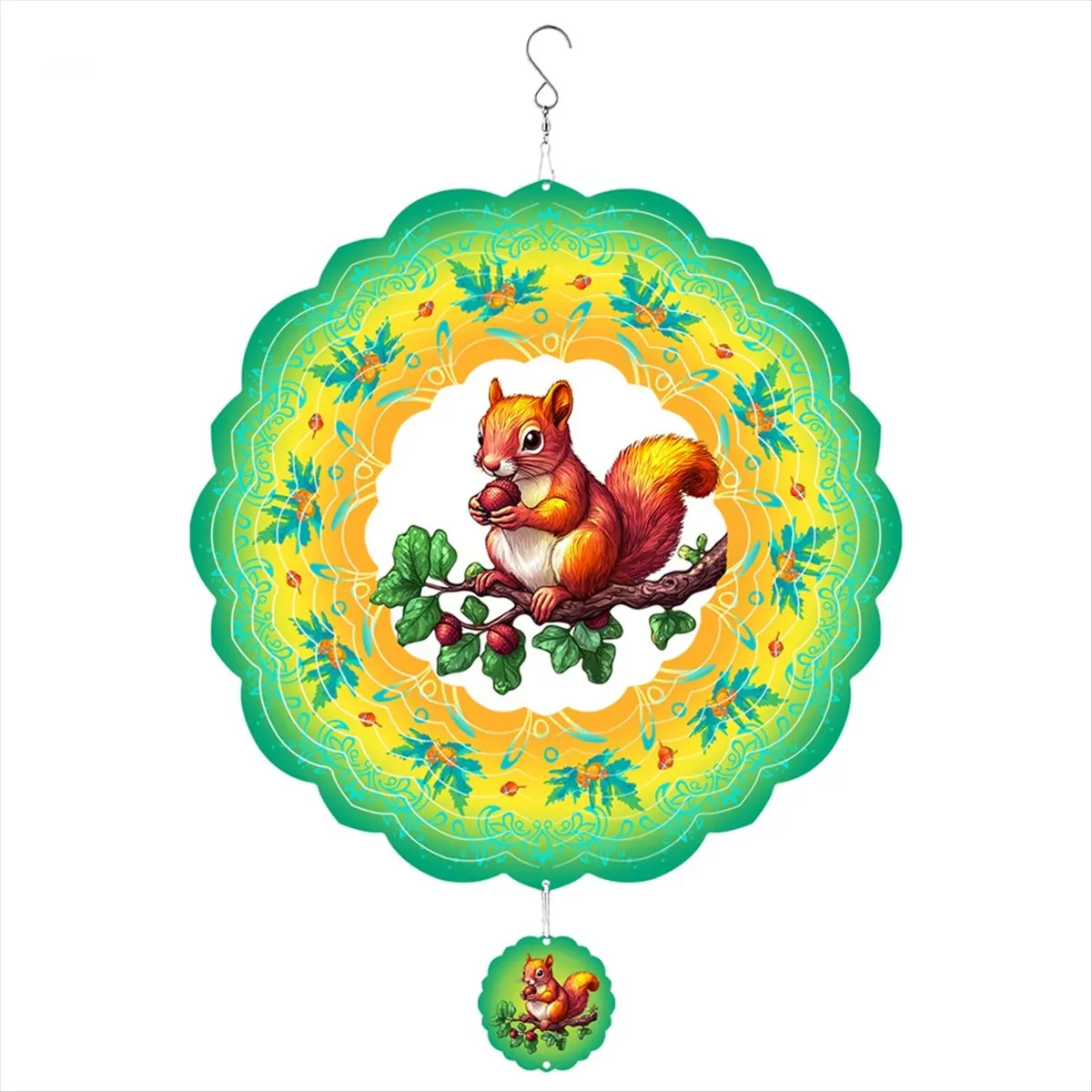 COFA Wind Spinner Outdoor ,Yellow and Green Squirrel Wind Chime Mandala Hanging Wind Spinners for Outdoor Indoor Decoration