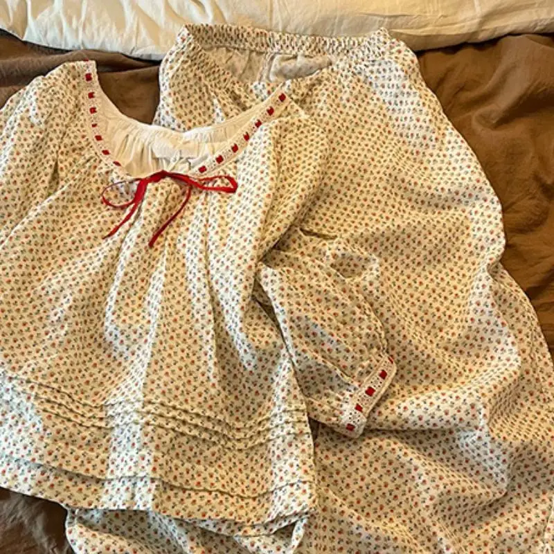 Sweet Lovely Girl Long Sleeved Long Pants Pajamas for Spring and Autumn Teenagers Set for Students Comfortable Home Clothes 3