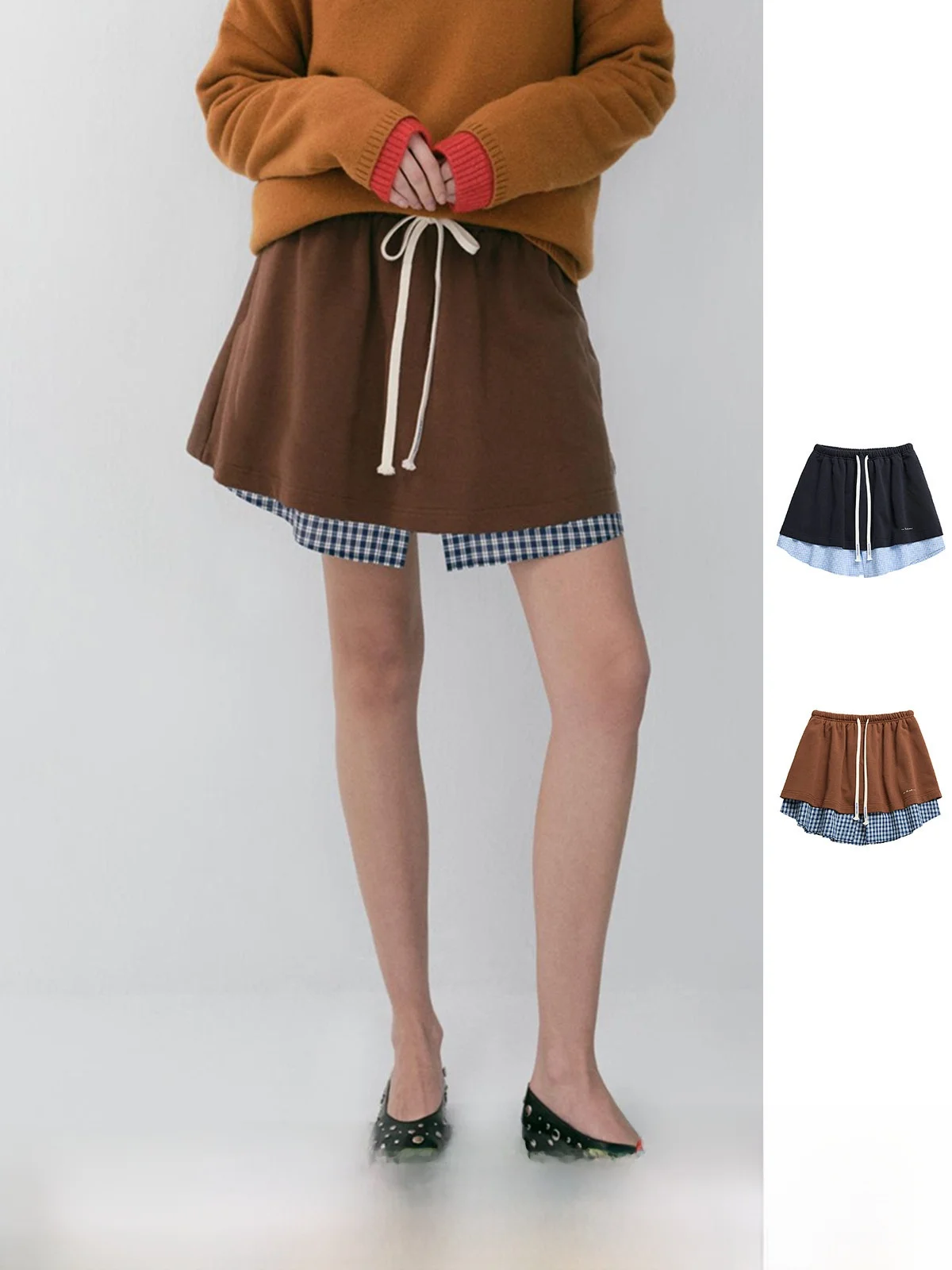 

New Brand Plaid ort Skirt Casual Sle Women's mid Waist A-Line Skirt Cotton Blend Fabric Daily Wear