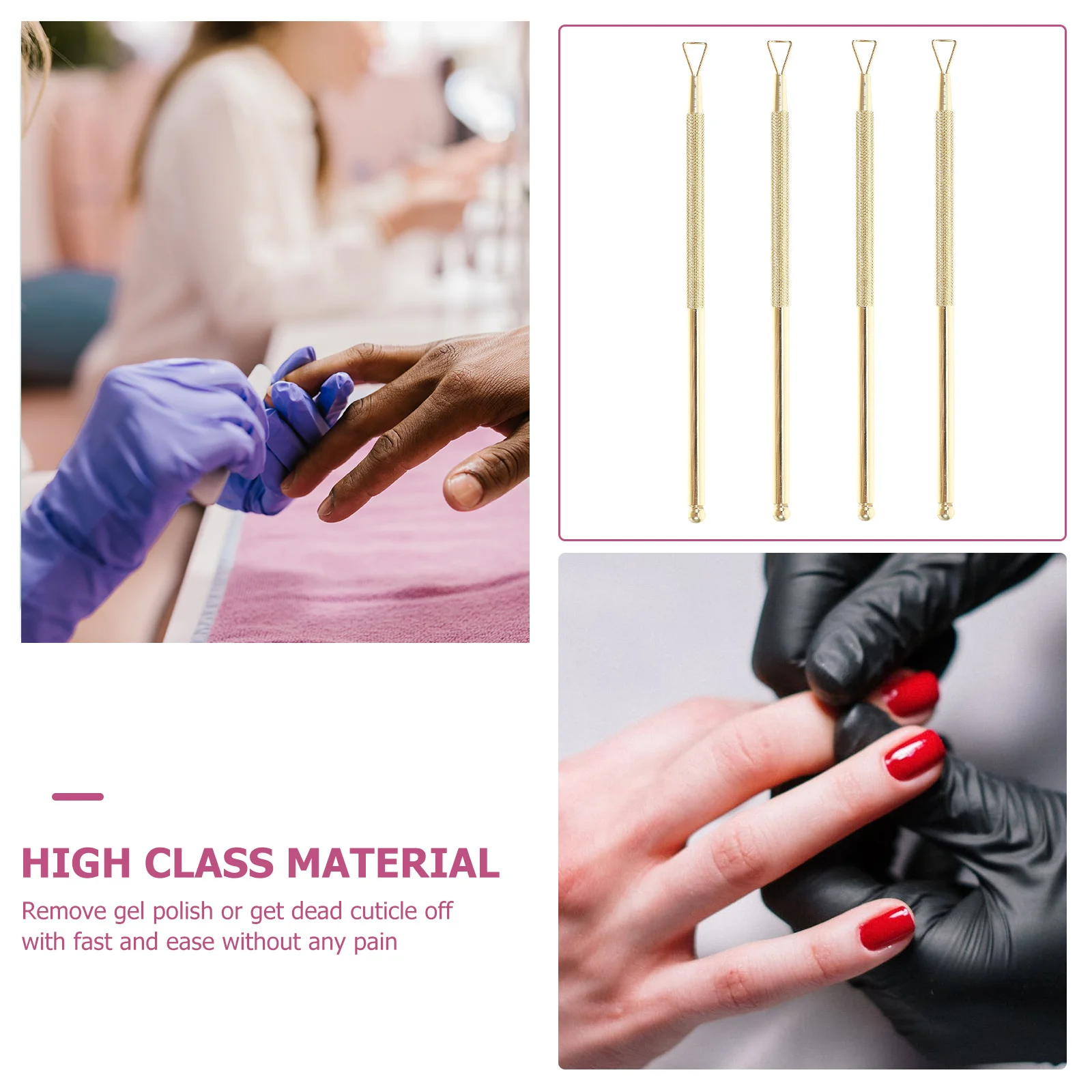 4 قطعة الفولاذ المقاوم للصدأ مثلث إهاب انتهازي هلام مزيل طلاء الأظافر مسمار الفن مكشطة مزيل الجلد الميت مانيكير أداة مريح