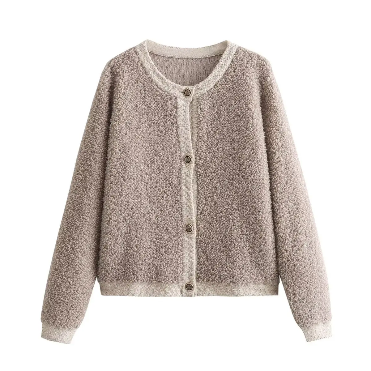 

For Female Slouchy-Style Versatile Lady Swaeater Lambwool Autumn Women Cardigan Round Neck Single Breasted Long Sleeve Knitwear