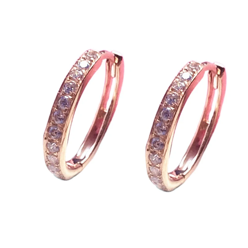 585 Purple Gold Plated 14K Rose Gold Single Row Zircon earrings for women earings Buckle Exquisite Simple New in Jewelry