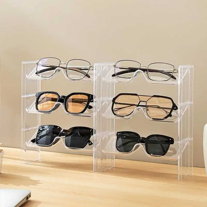 2 Pack Glasses Storage Rack Desktop Counter Sunglasses Display Stand Stacked Glasses Stand Storage Rack