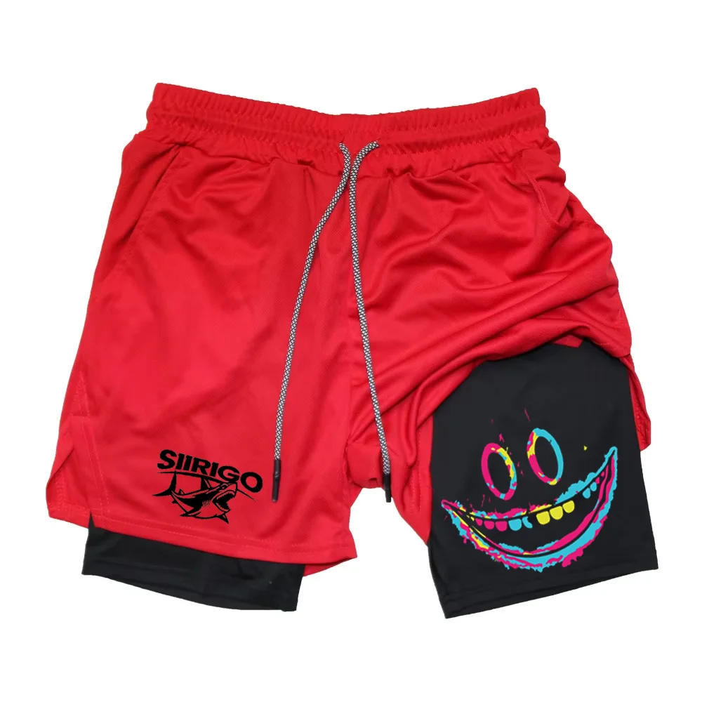 

Men's Smiling Face Printed Fitness Short Double-Layer 2-in-1 Quick Drying Outdoor Leisure Training Sports RL0234