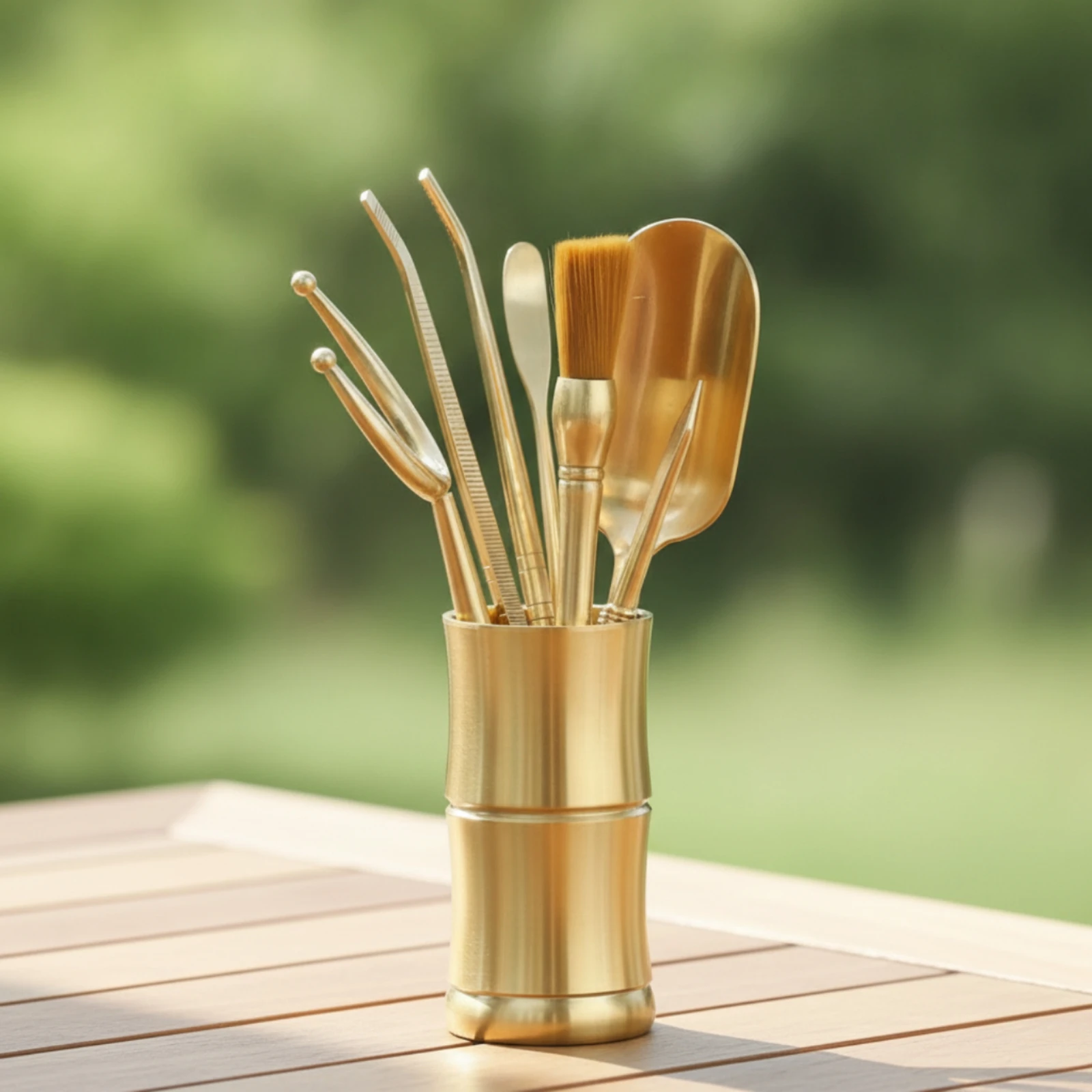 6 Pieces Gongfu Tea Tool Set Gold-Tone Tea Utensils with Holder Teaware Kit Functional Decorative
