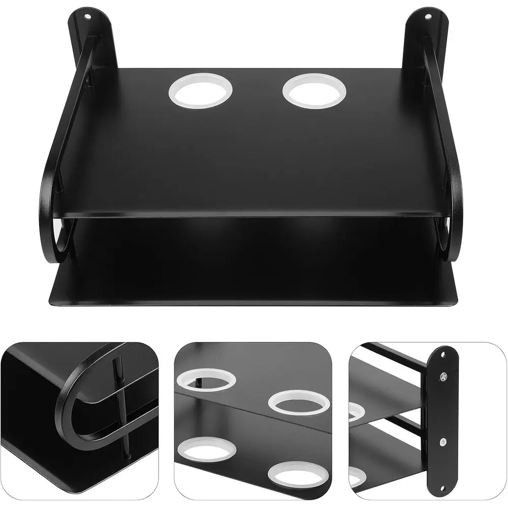 Black Metal Double Wire Router Storage Box/TV Set Box Shel Wall Hanging Plug Board Bracket Cable Storage Organizer (Small) view 4