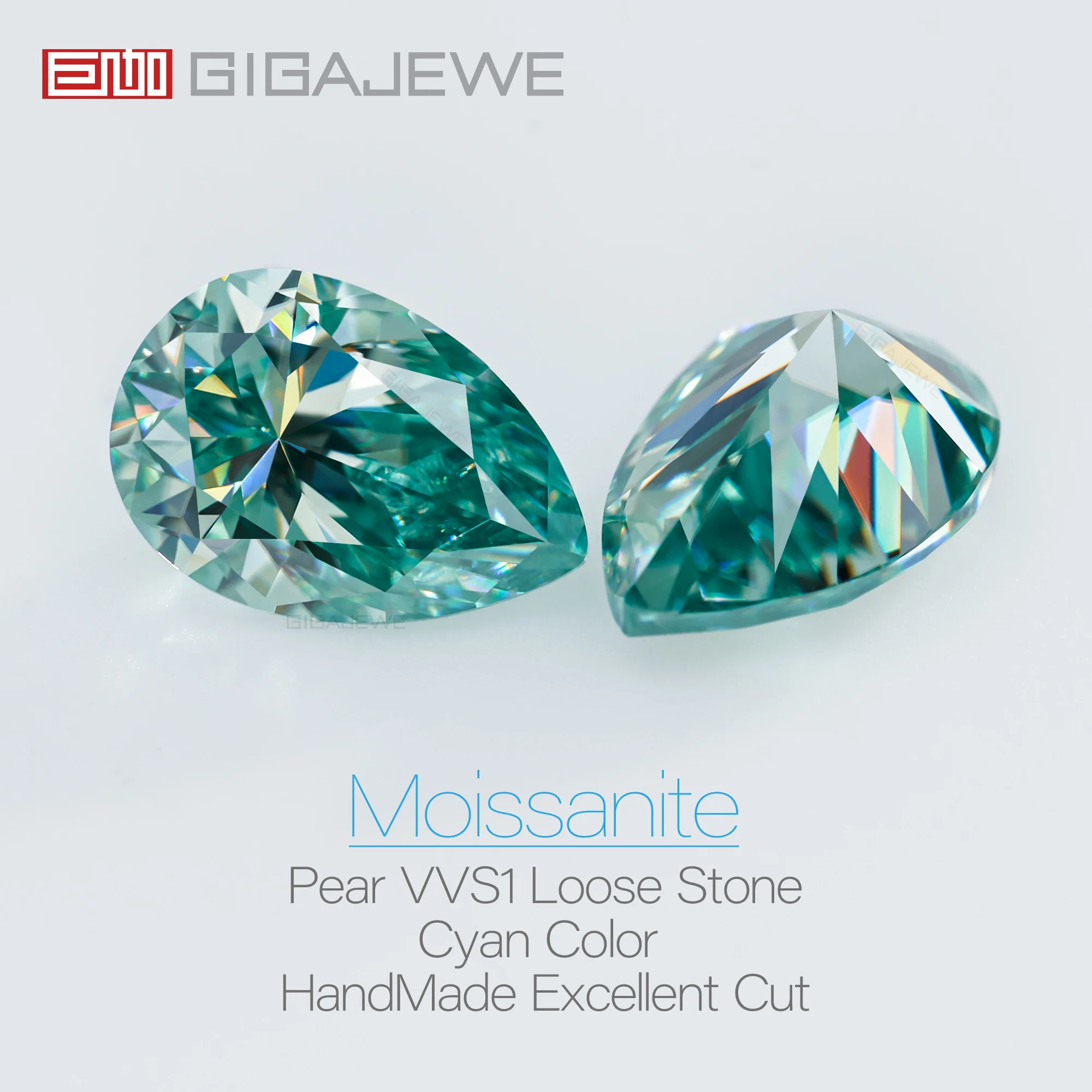 GIGAJEWE Moissanite CyanColor Pear Cut Customizabl FL-VVS1 PFL-remium Gems Loose Diamond Test Passed Gemstone For Jewelry Making