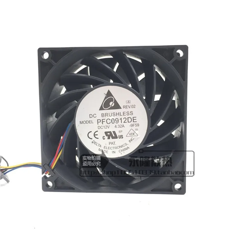 Original 9CM 90 * 90 * 38MM Double Ball 12V 4.32A Super Violent Server Cooling Fan PFC0912DE