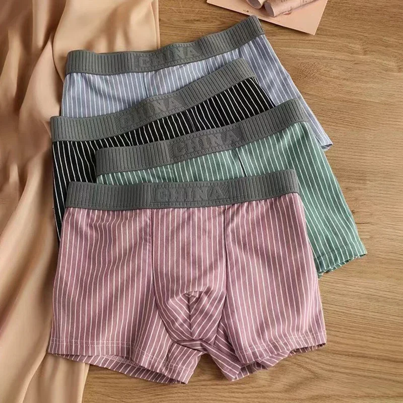 

4Pcs Boxer Shorts Men's Underwear Sexy Panties Cotton Boxers Striped Underpants Male Shorts U Convex Lingerie Plus Size L-6XL