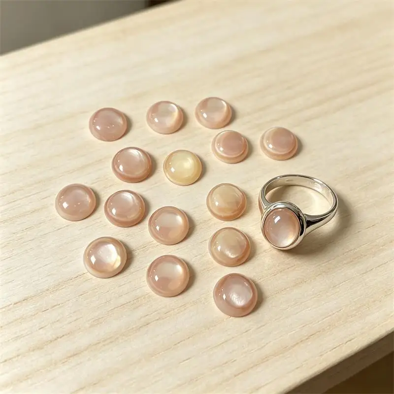 1PC 3-12mm Pink Shell Mother-of-Pearl Round Cabochon Beads No Hole Polished Flat Back for Necklace Pendant