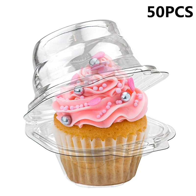 5-50Pcs Single Cupcake Box Container Clear Muffin Cake Dessert Holders Birthday Party Wedding Supplies Christmas Packaging Decor